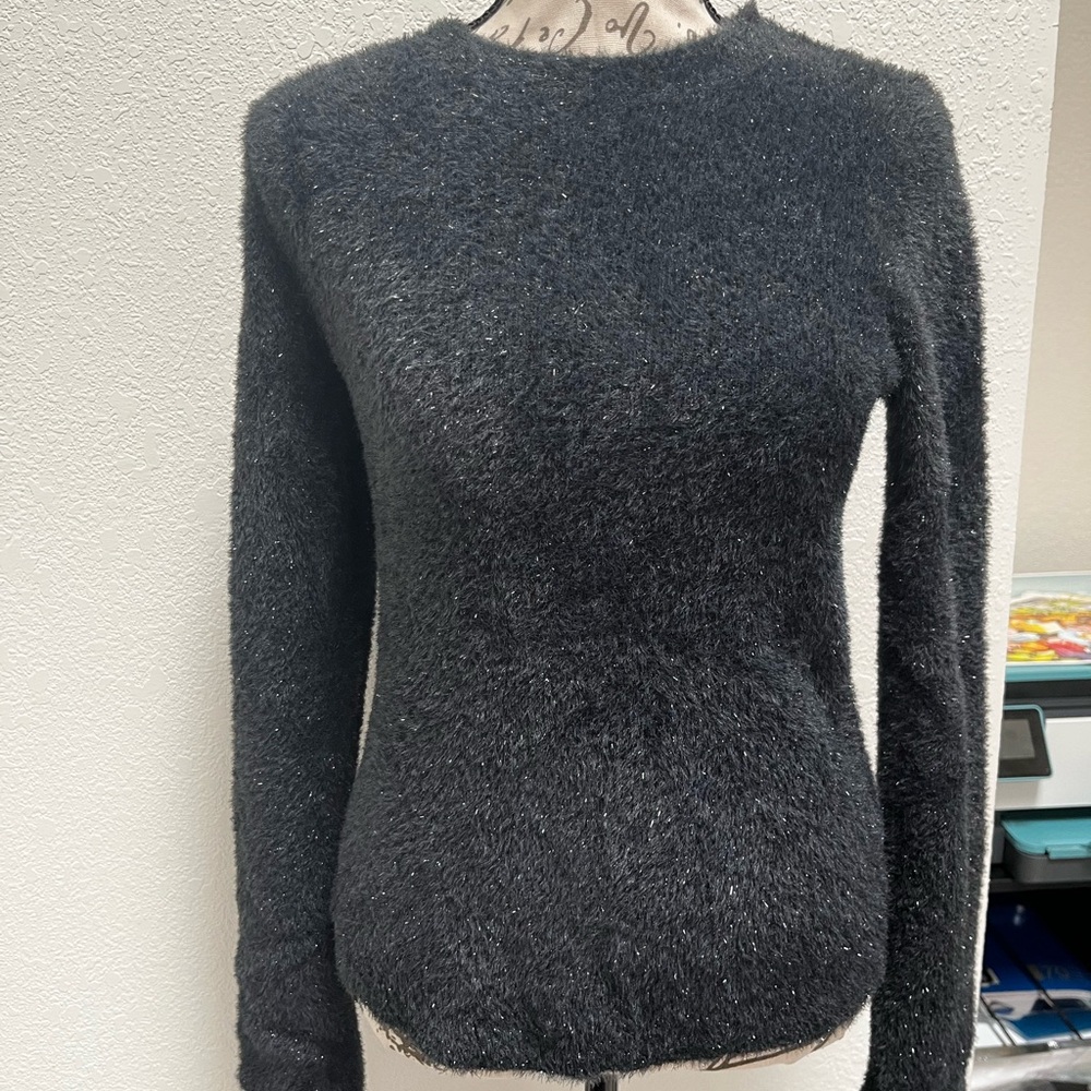 Vince Women's Charcoal/Black Metallic Crew Neck Sweater Size Small